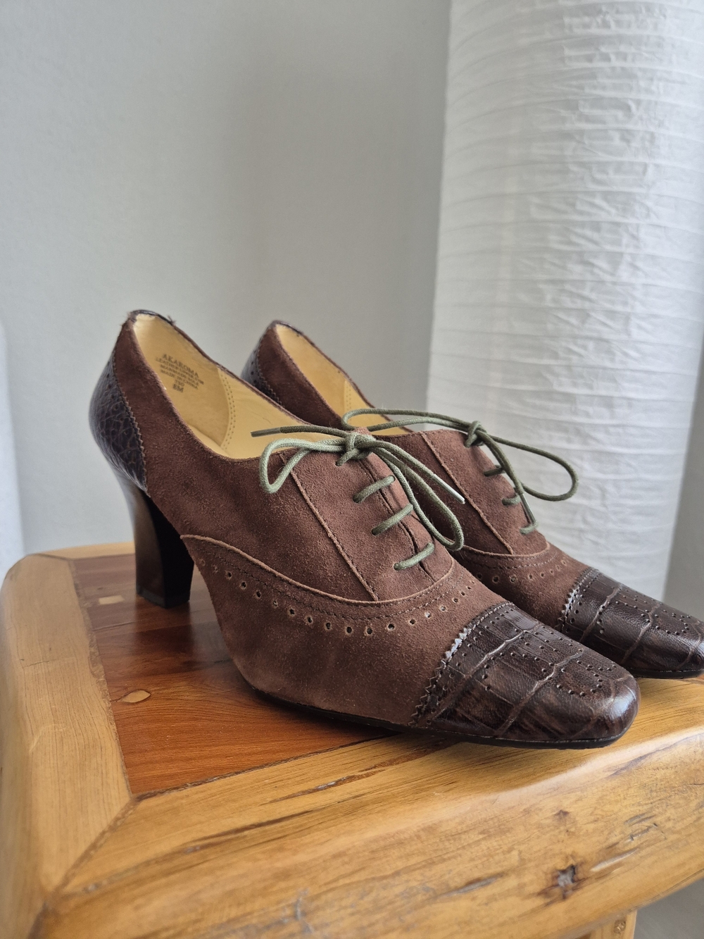 Anne Klein Brown Suede and Leather Lace-Up Heels